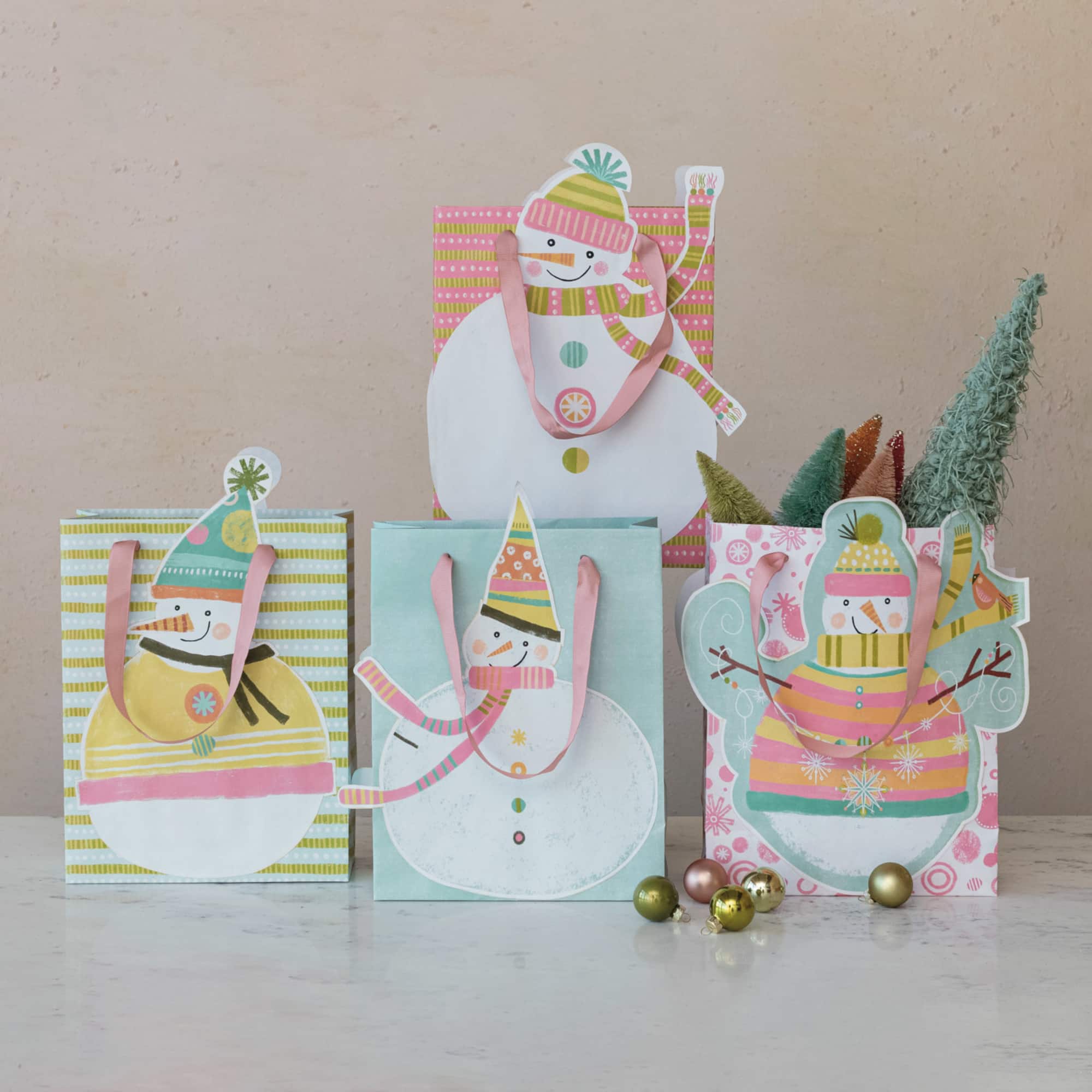Hello Honey® Printed Paper Snowman-Shaped Gift Bag Set